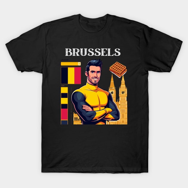 Brussels Grand Place Waffles Belgium T-Shirt by Woodpile